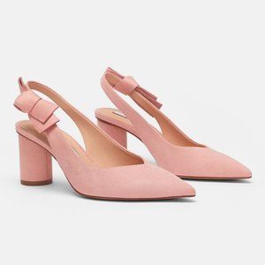 Zara Trafaluc Baby Pink Suede Heels | 9